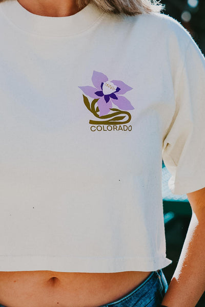 Colorado Columbine Flower Crop Short Sleeve Shirt by McKenzie Parrott