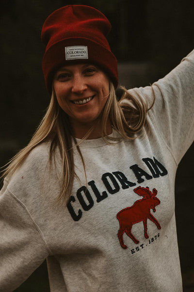 Footlights Moose Applique Crewneck Colorado