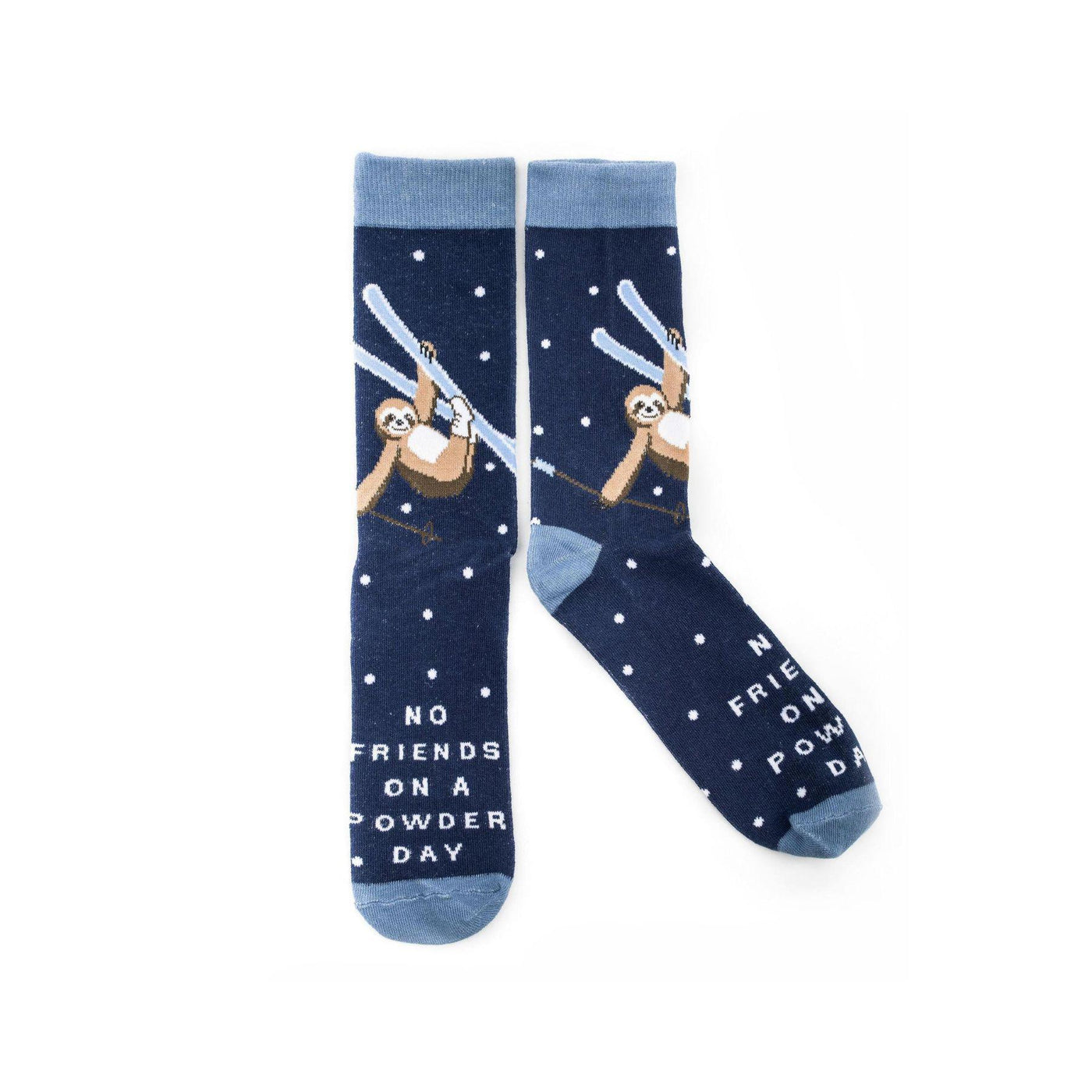 No Friends on A Powder Day Sloth Novelty Socks - Dark Blue