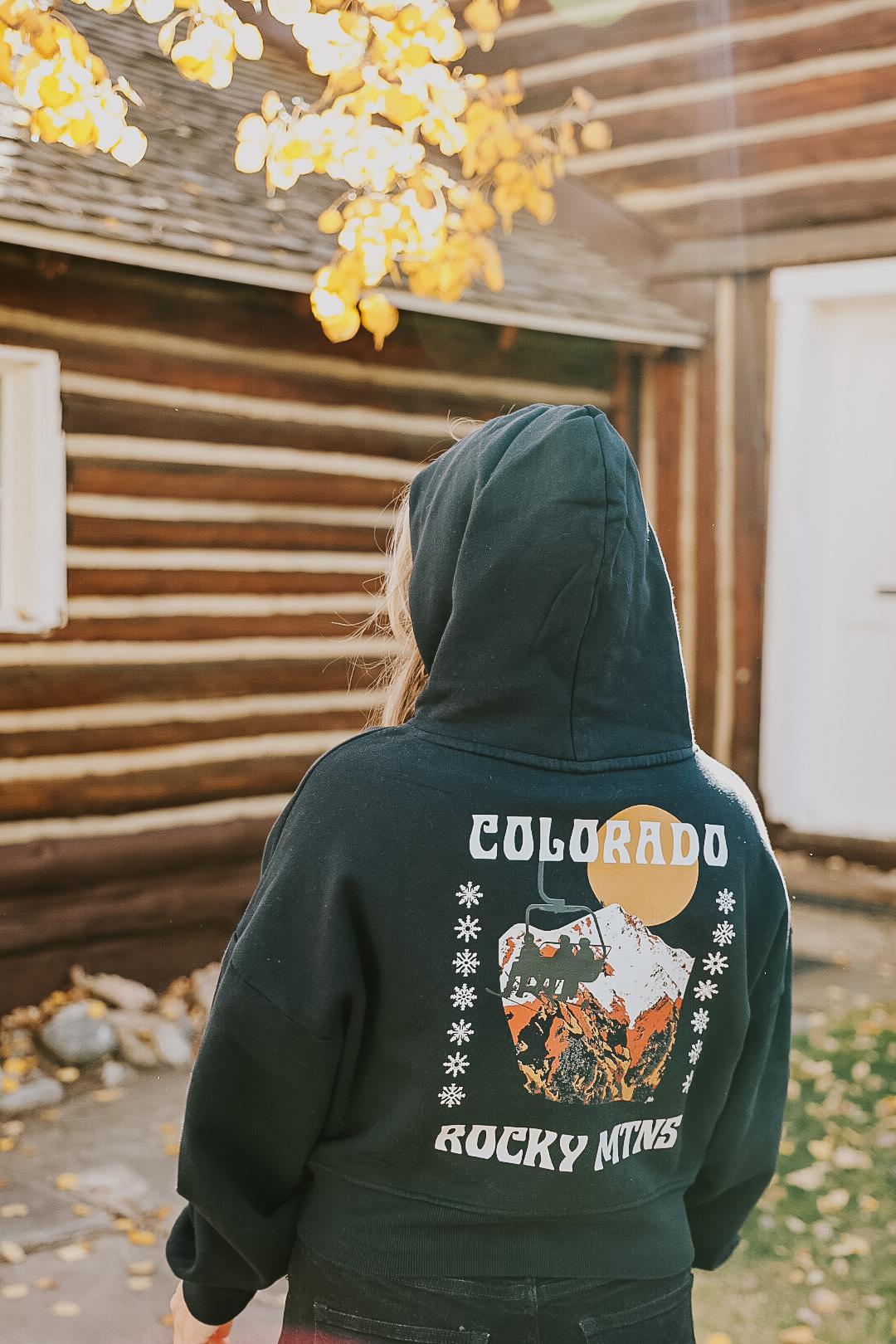 Chairlift Colorado Crop Hoodie by Melody Ward