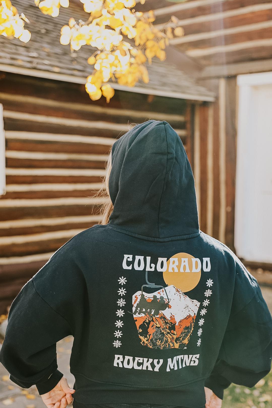 Chairlift Colorado Crop Hoodie by Melody Ward