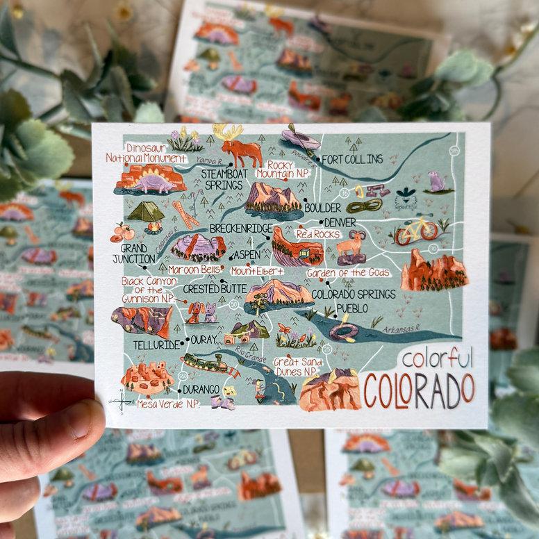 Quirks of Art Colorado Map Themed Greeting Cards
