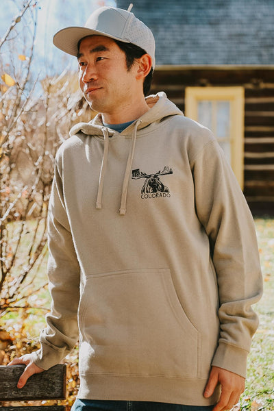 Standing Moose Colorado Hoodie by Andrew Dengate