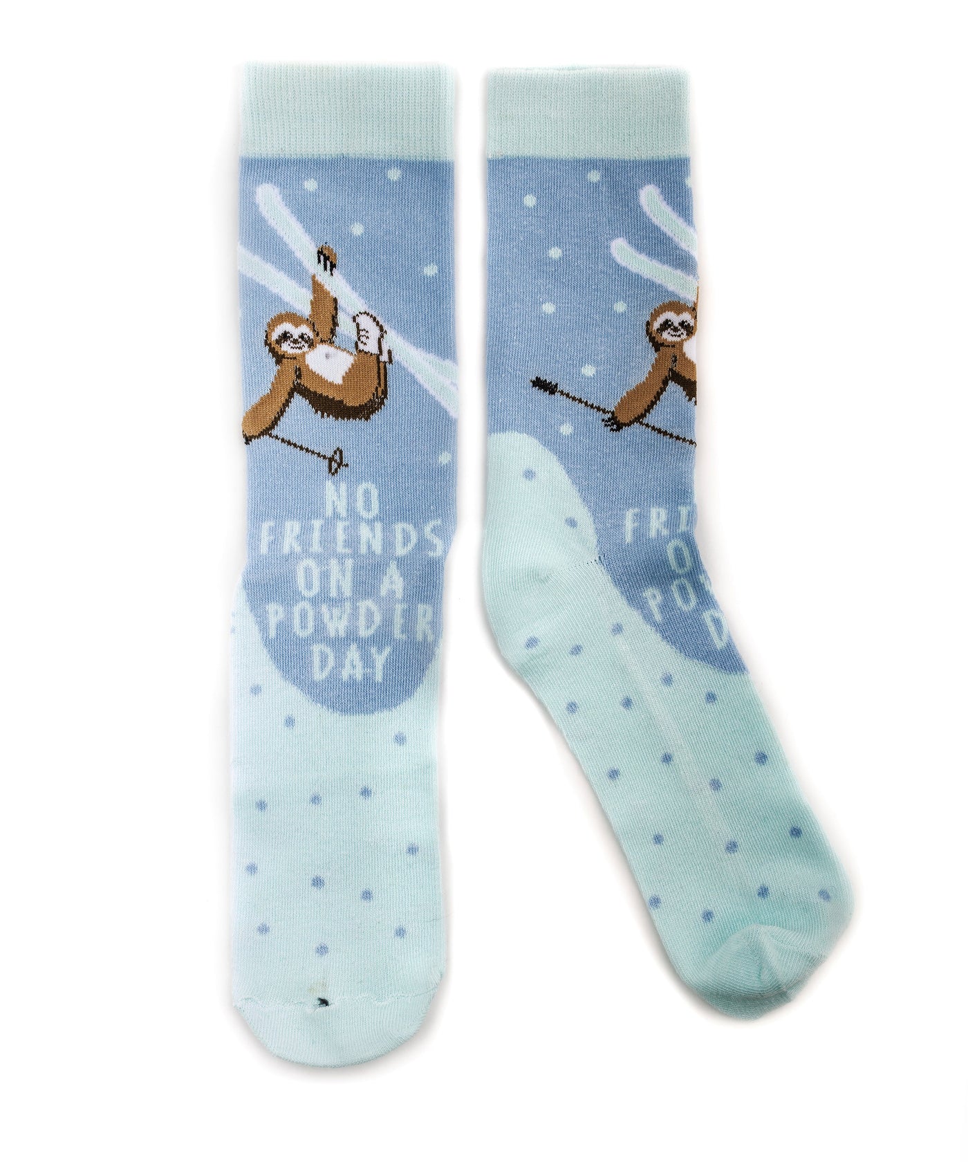No Sloth Friends On A Powder Day Light Blue Socks