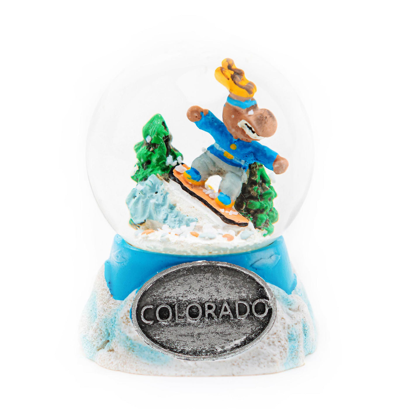 Small Snowboarding Moose Snow Globe