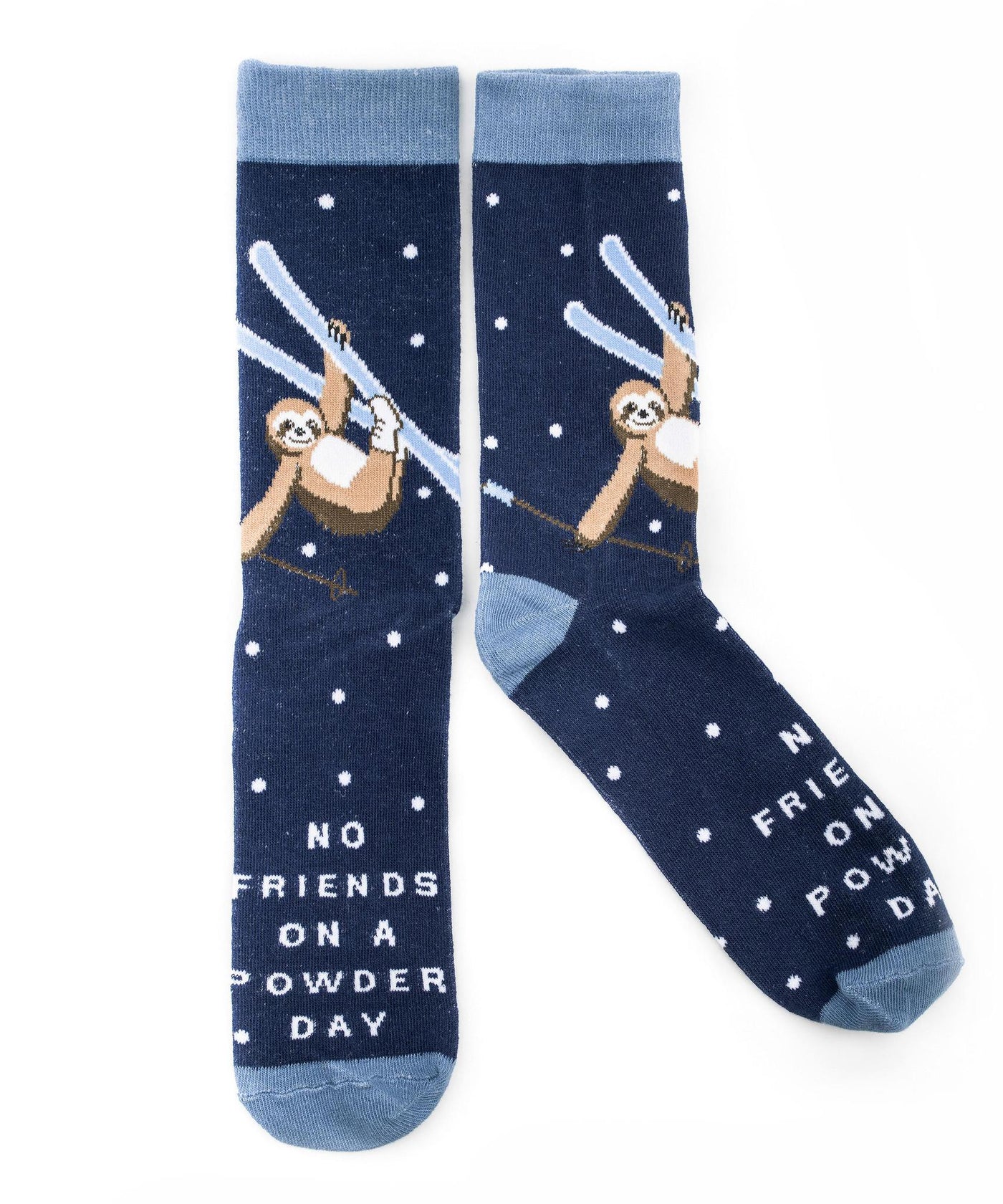 No Friends on A Powder Day Sloth Novelty Socks - Dark Blue