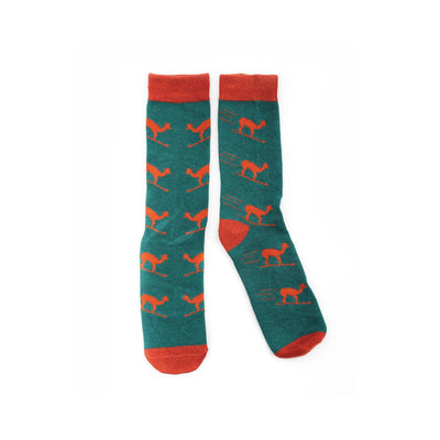 Skiing Llama Novelty Socks - Green