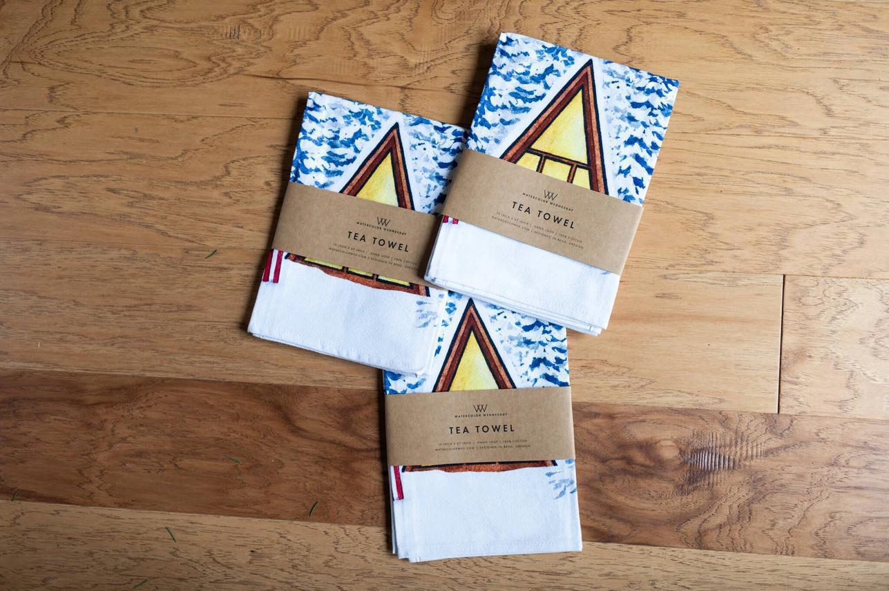 Snowy Cabin Tea Towel | Holiday Winter Kitchen Towel