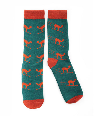 Skiing Llama Novelty Socks - Green