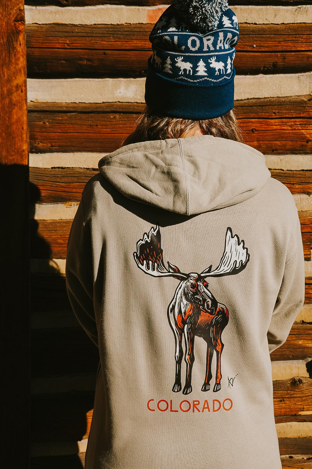 Standing Moose Colorado Hoodie by Andrew Dengate