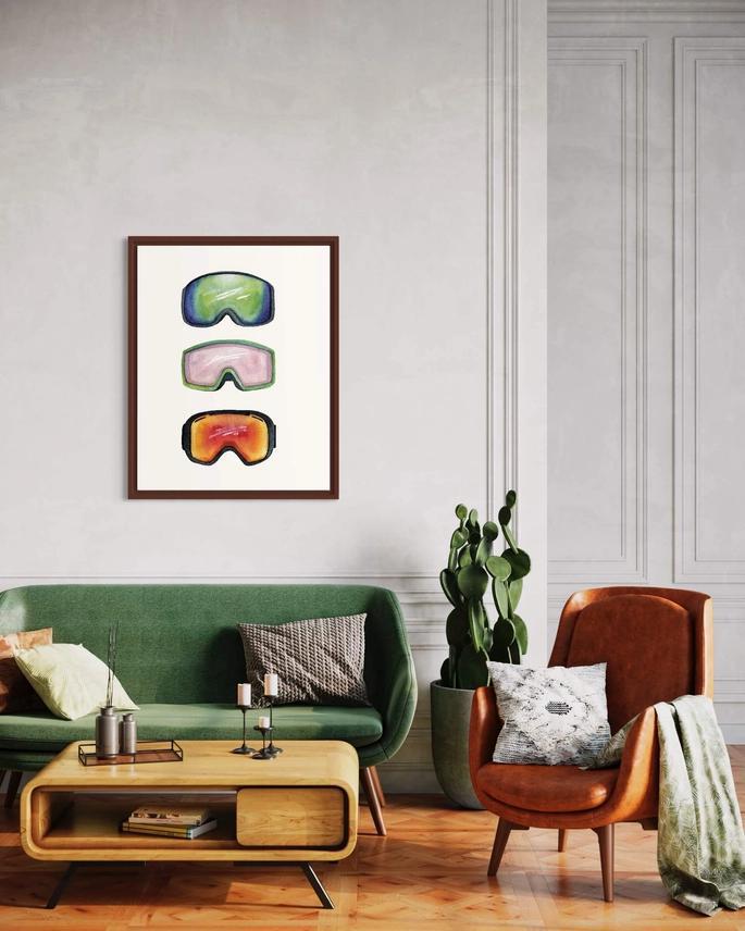 Modern Ski Goggle Trio | Minimalist Watercolor Art Print