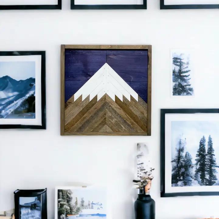 Rustic Mini Mountain Dark Blue Sky Wall Art