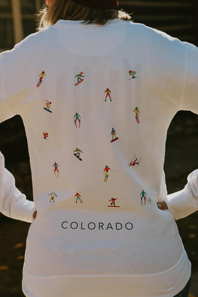 Friends On A Powder Day Colorado Crewneck by Mar Franzese