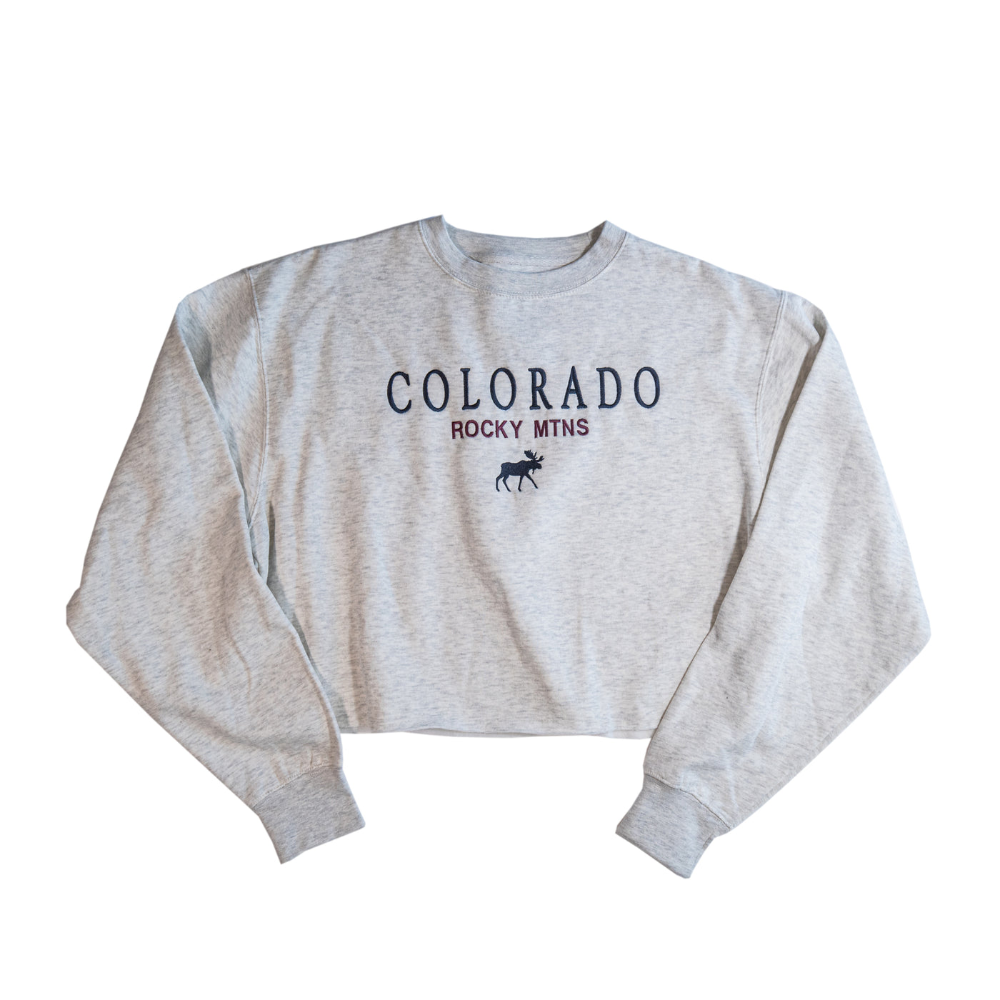 Connive Embroidered Moose Colorado Cropped Crew Neck Sweatshirt